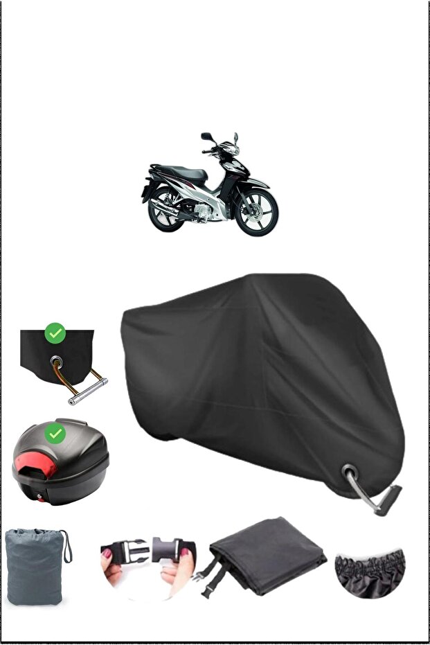 قفل خلفي أسود لسيارة HONDA WAVE 110 متوافق مع القماش المشمع المقاوم للماء (دراجة نارية)