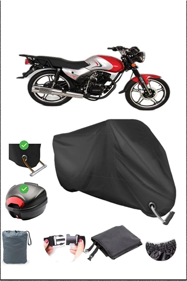 BLACK FALCON SK 125 KMT قفل خلفي متوافق مع القماش المشمع المقاوم للماء (دراجة نارية)