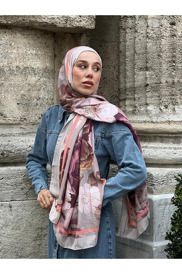 Gül Desen Bambu Şal - 2