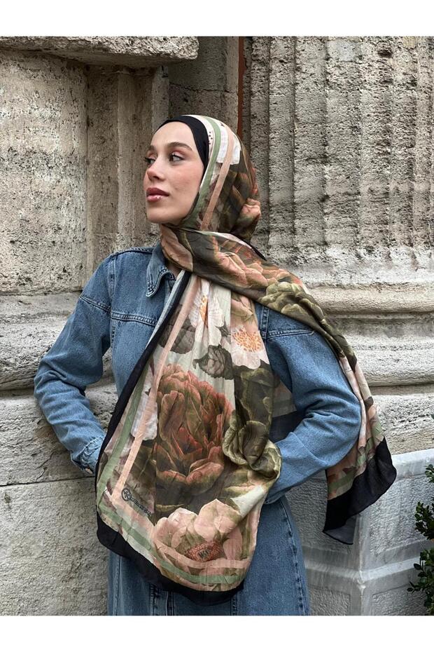 Gül Desen Bambu Şal - 1