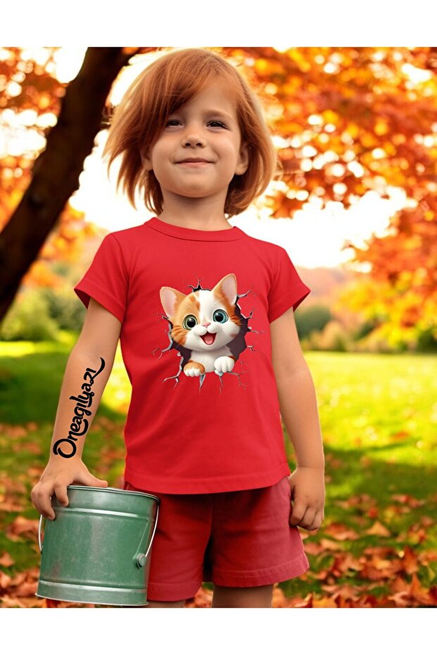 Cute Cat Printed Girl's Oversize T-Shirt