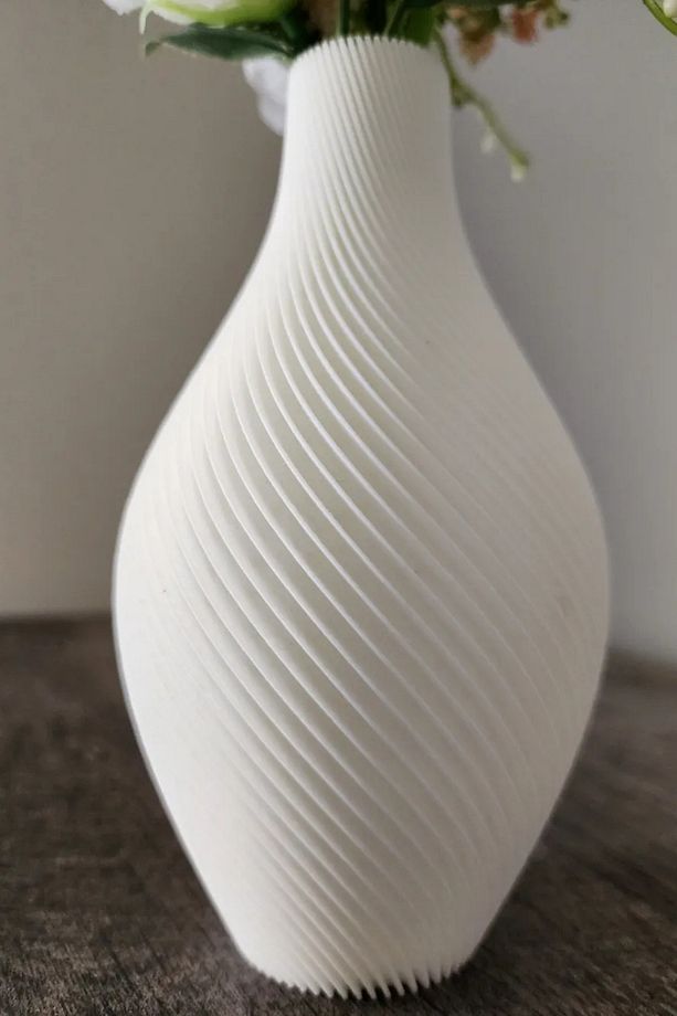 Süs Bitkisi ve Kuru Çiçekler İçin, Beyaz Spiral Desenli Vazo, Kuru Çiçek ve Yapay Bitki Vazo - 4