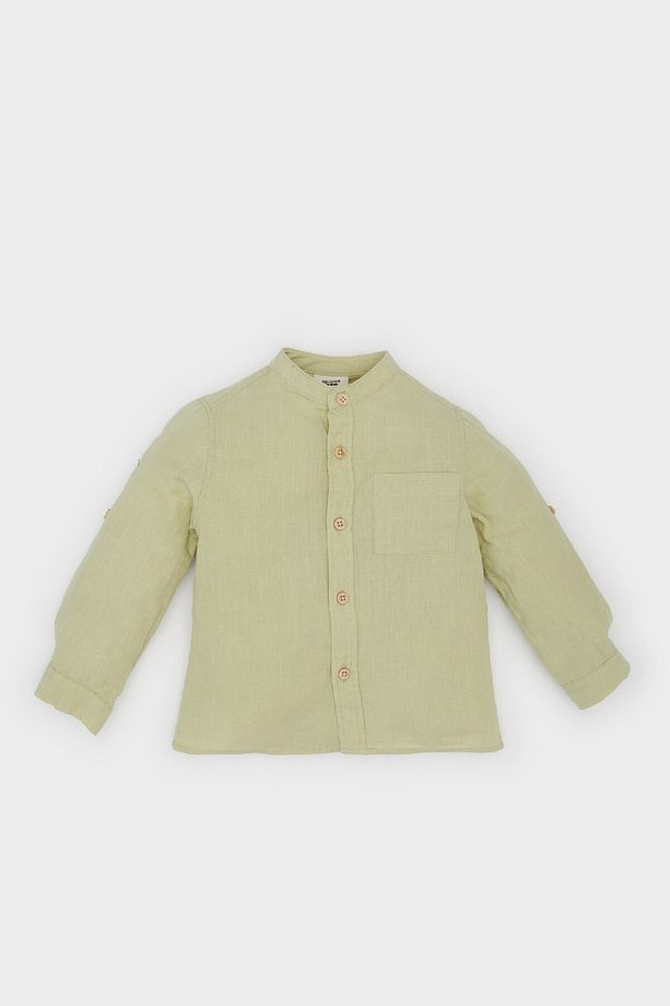 Erkek Bebek Flamlı Poplin Uzun Kollu Basic Düz Gömlek E0283a525sp - 1