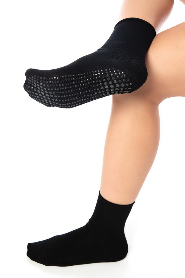 Bambu Kaydırmaz Taban Silikonlu Hac Umre Tavaf Hamile Diyabet Pilates Yoga Lastiksiz Siyah Çorap - 2