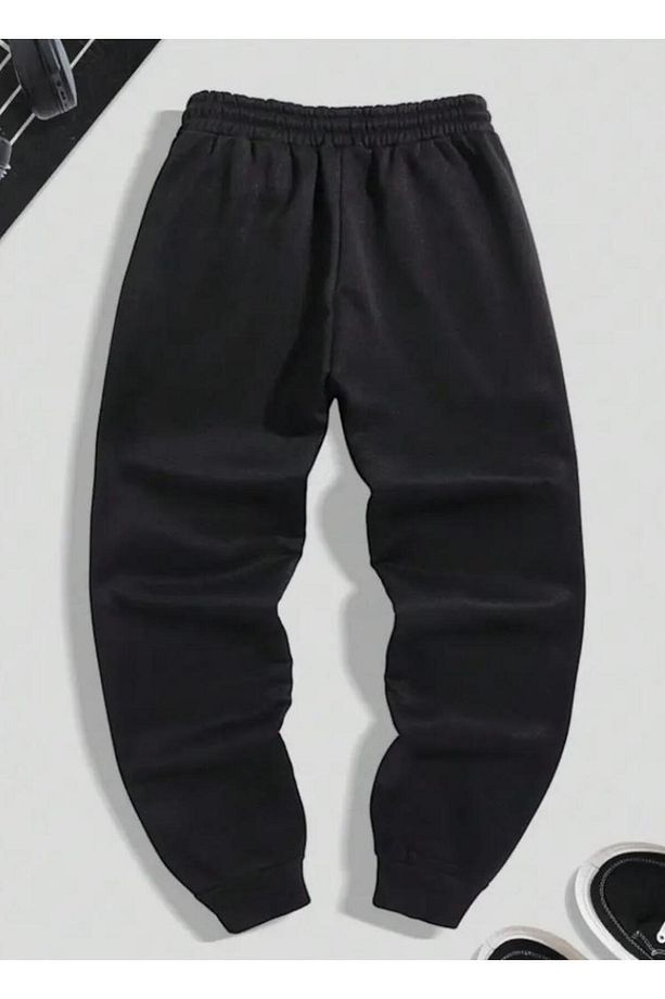 Erkek Dikey El Yazısı  Baskılı Jogger  Regular Fit Kalıp Siyah Eşofman Altı - 2