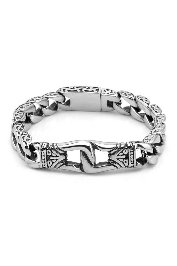 S Cuban Chain Aztek Butik Motifli 316l Yüksek Parlatma Erkek Çelik Bileklik - 3