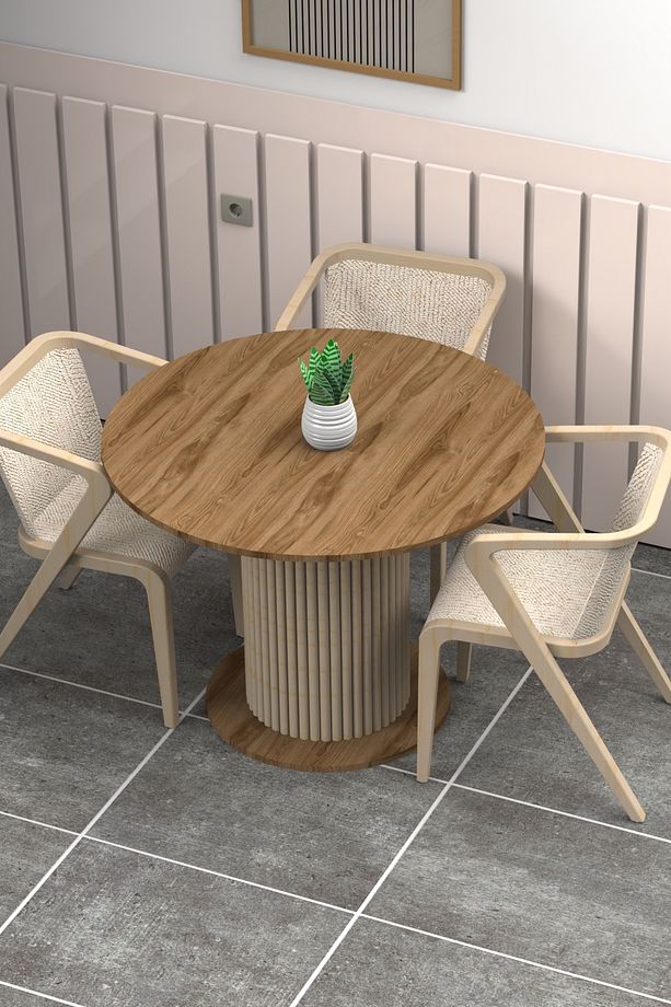 Antoryum Yuvarlak Şık Ayaklı Ceviz Mutfak Yemek Masası Balkon Salon Masa - 1