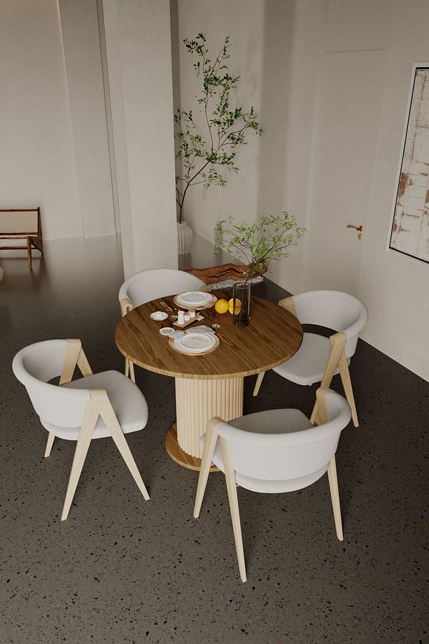 Antoryum Yuvarlak Şık Ayaklı Ceviz Mutfak Yemek Masası Balkon Salon Masa - 4