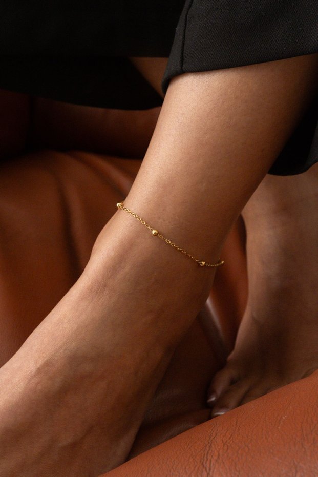 Steel Bulk Thin Dorika Chain Anklet Suitable for Daily Use in the Sea in Summer Non-tarnish 1mm 22cm+3cm