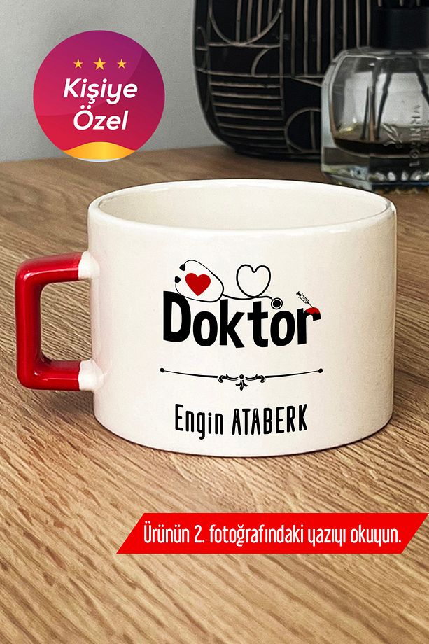 Kişiye Özel Doktor Lüks Fincan Kırmızı Tıp Bayramı Hediyesi R4X J4O - 1
