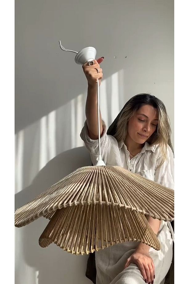 LUMİNART Rustik Tarz Bohem avize Makrome avize Salon avize Yatak Odası Avize Rattan Avize - 5