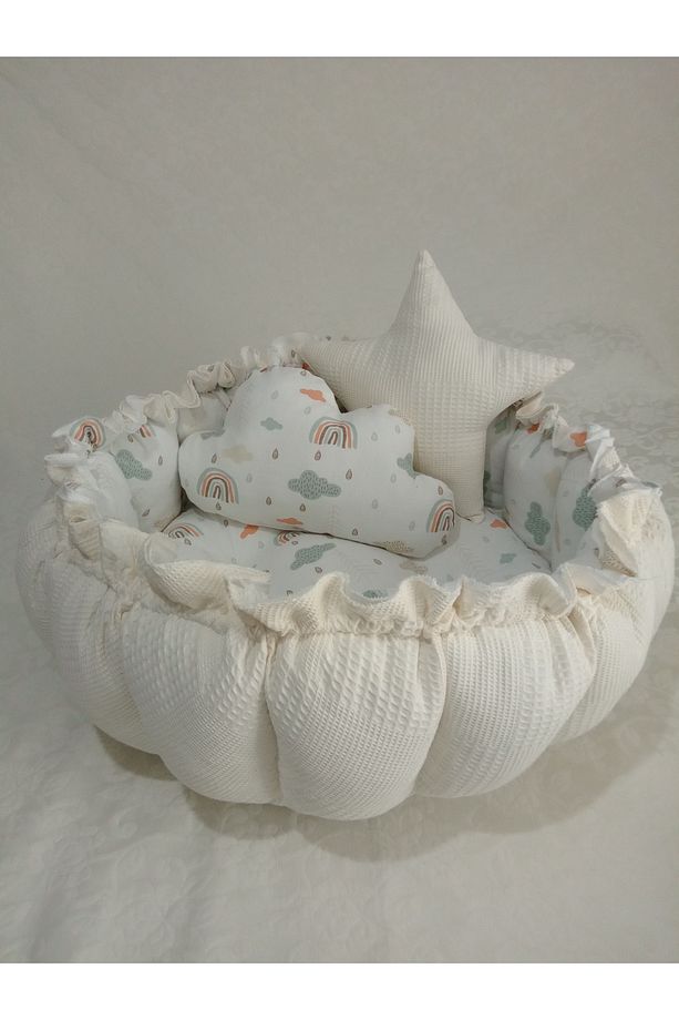 puset örtüsü puset minderi yuvarlak babynest bulut ve yıldız yastıkları emzirme yastığı battaniye - 2