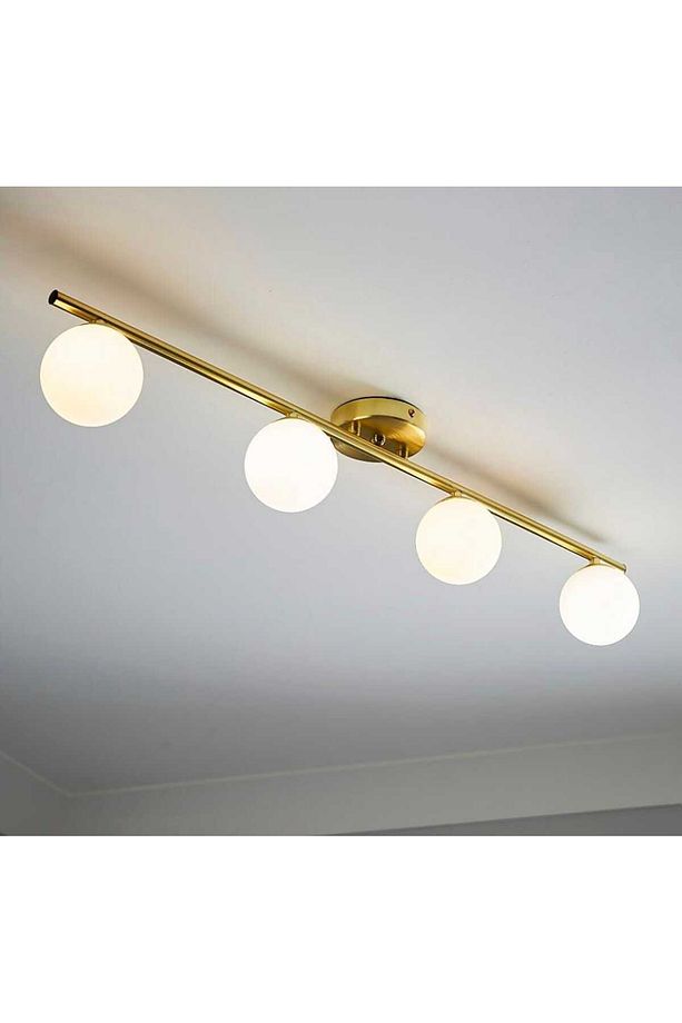 Mylights Dörtlü Mat Gold Sarı Kaplama Salon Avize 100 Cm Modern Avize Opal Cam(CAM RENKLERİ MEVCUT) - 1
