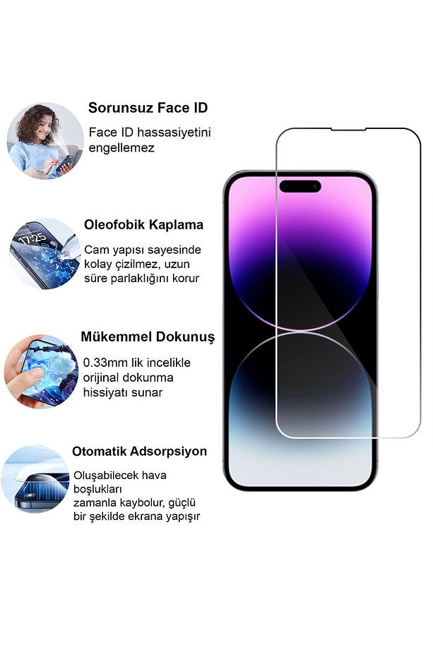 iPhone 14 Pro Max 6.7" Kırılmaz Cam 3 Adet Temperli Şeffaf Ekran Koruyucu(3'Lü Paket) - 2
