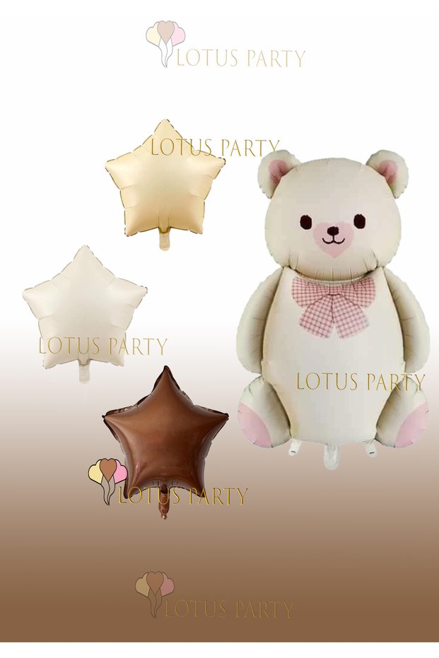 Retro Cream Colored Bear Foil Balloon Set - 3 Star Foil