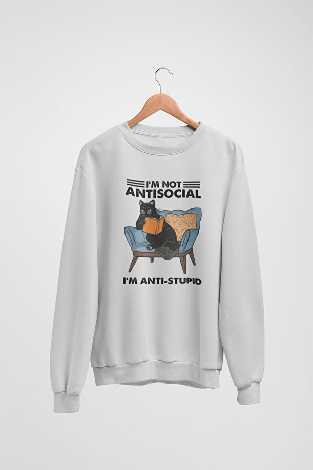 Unisex Long Sleeve I'M Not Antisocial Transfer Printed Crew Neck Sweatshirt