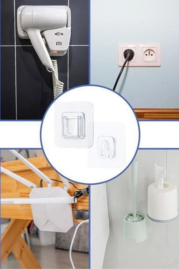 2 Li Set Eşya Sabitleme Askısı Yapışkanlı Geçmeli Klips Banyo Mutfak Duvar Tablo Saat Aksesuar Askı - 1