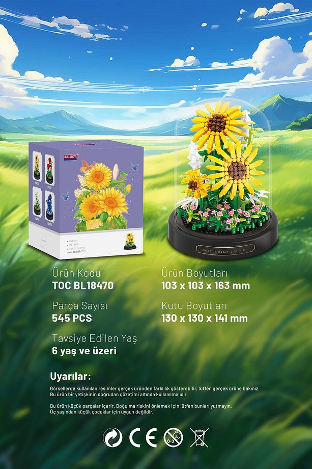 Fanuslu Çiçek Serisi – Ayçiçeği (BL18470) – Mini Blok Yapı Oyuncakları Seti - 2