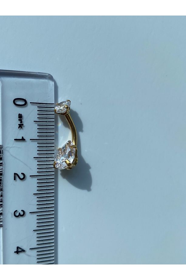 Göbek Piercing Çelik  Zirkon Taşlı Damla Model - 8