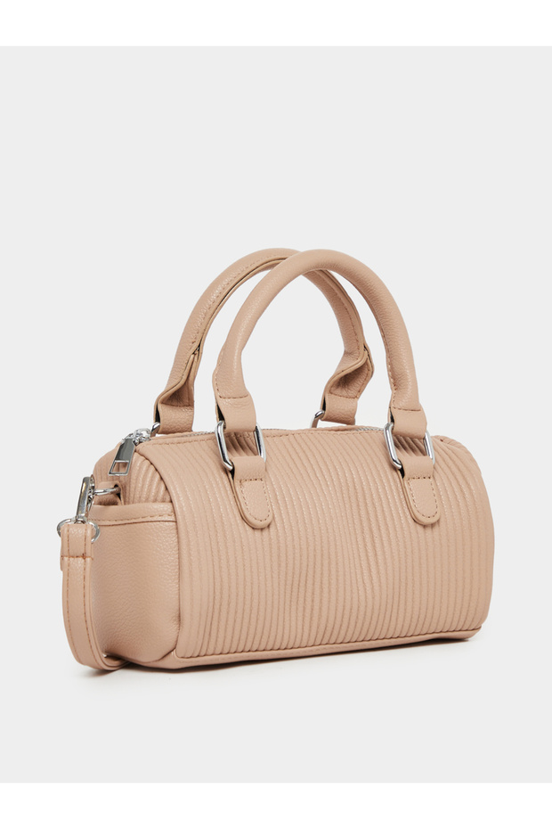 Textured Handbag with Dual Handle & Adjustable Strap