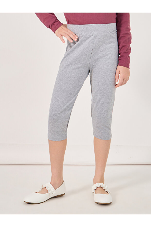 Solid Capri Leggings with Elastic Waistband
