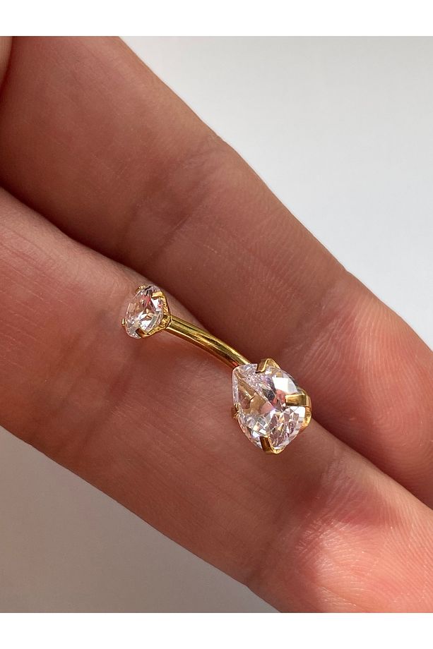 Göbek Piercing Çelik  Zirkon Taşlı Damla Model - 3