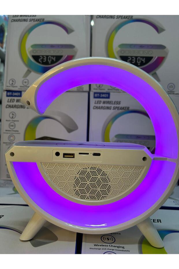 G Şekil Müzik Makinesi Wireless Led Kablosuz Masaüstü Hoparlörü Şarj Standı Çalar Saat Radyo Alarm - 8