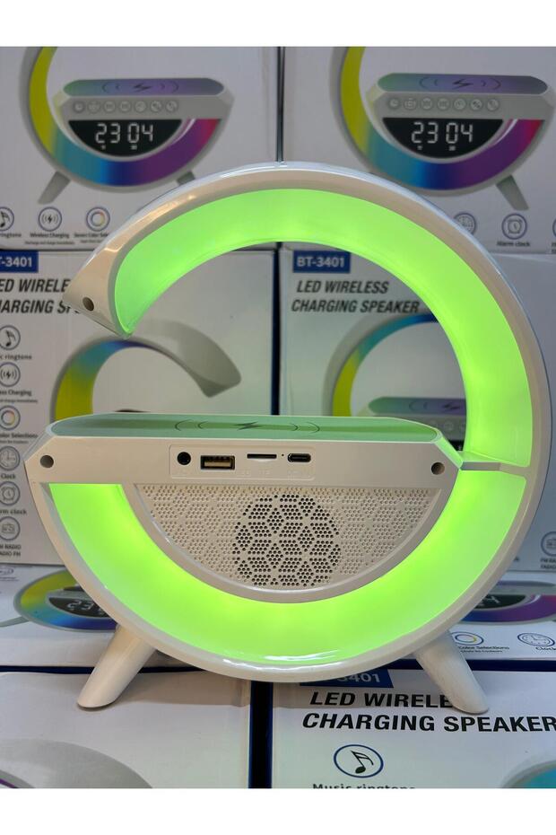 G Şekil Müzik Makinesi Wireless Led Kablosuz Masaüstü Hoparlörü Şarj Standı Çalar Saat Radyo Alarm - 7