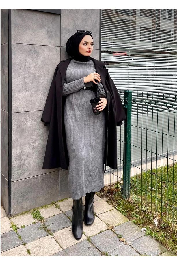 - Fitilli Triko Elbise Füme - 4