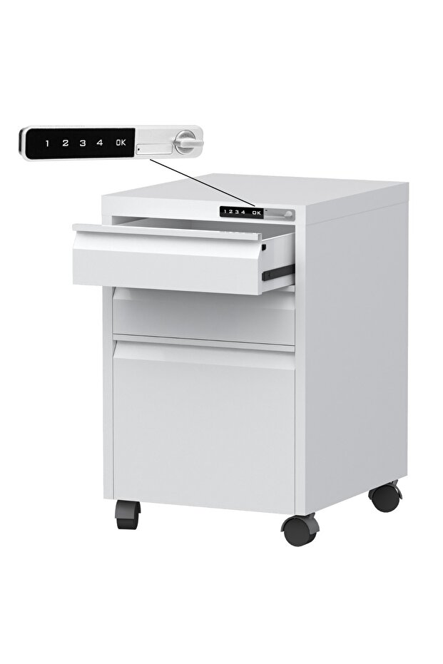 Godrej Mobile 3 Drawer File Cabinet with Advanced Touch Screen Lock Office Security White - 1
