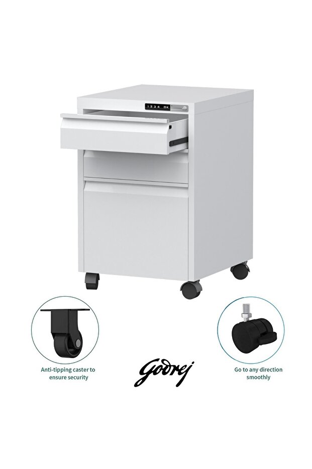 Godrej Mobile 3 Drawer File Cabinet with Advanced Touch Screen Lock Office Security White - 5
