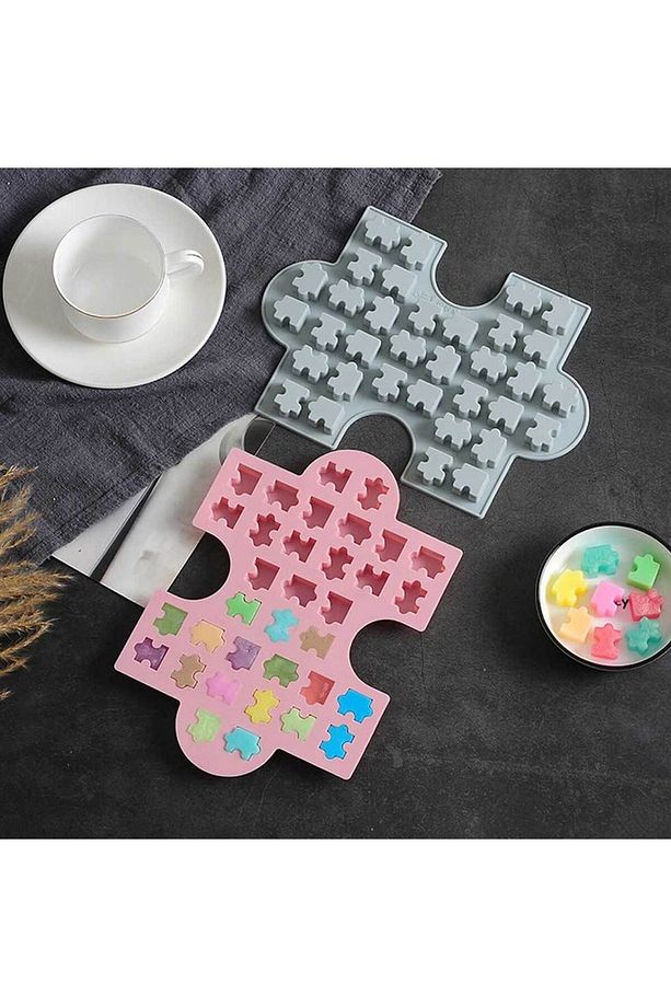 Silikon Kek Kalıp Çikolata Puzzle Şekilli Minik Puzzele Kalıbı Şeker Hamuru Jelibon Kalıbı - 6