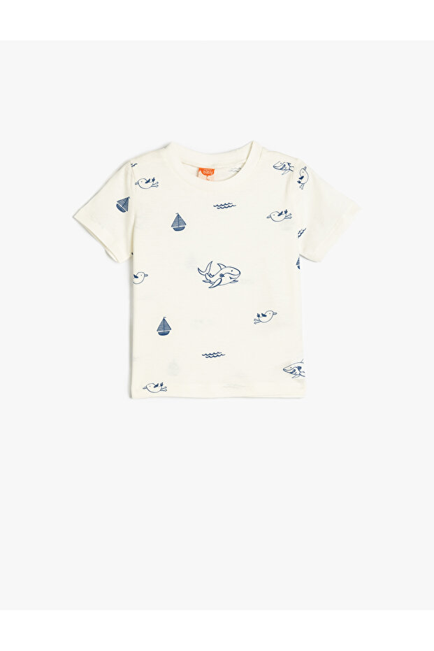 Sea Themed Printed Cotton Short Sleeve T-Shirt