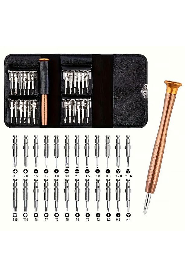 25 Parça Deri Cüzdanlı Tornavida Set Elektronik Saat Bilgisayar Tamir Tornavidası Seti - 3