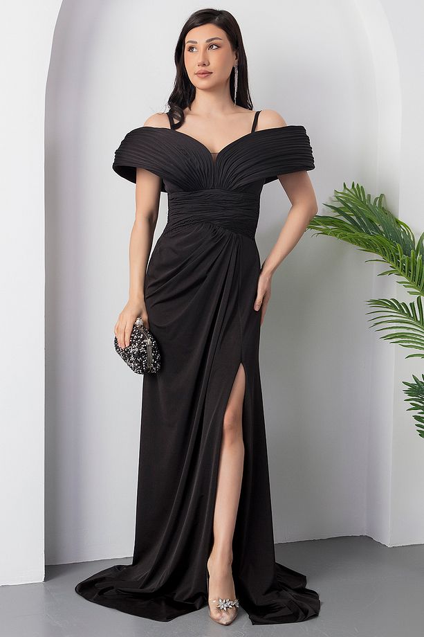 Göğüs Pliseli Yırtmaçlı Abiye Elbise ECR5474 - 6