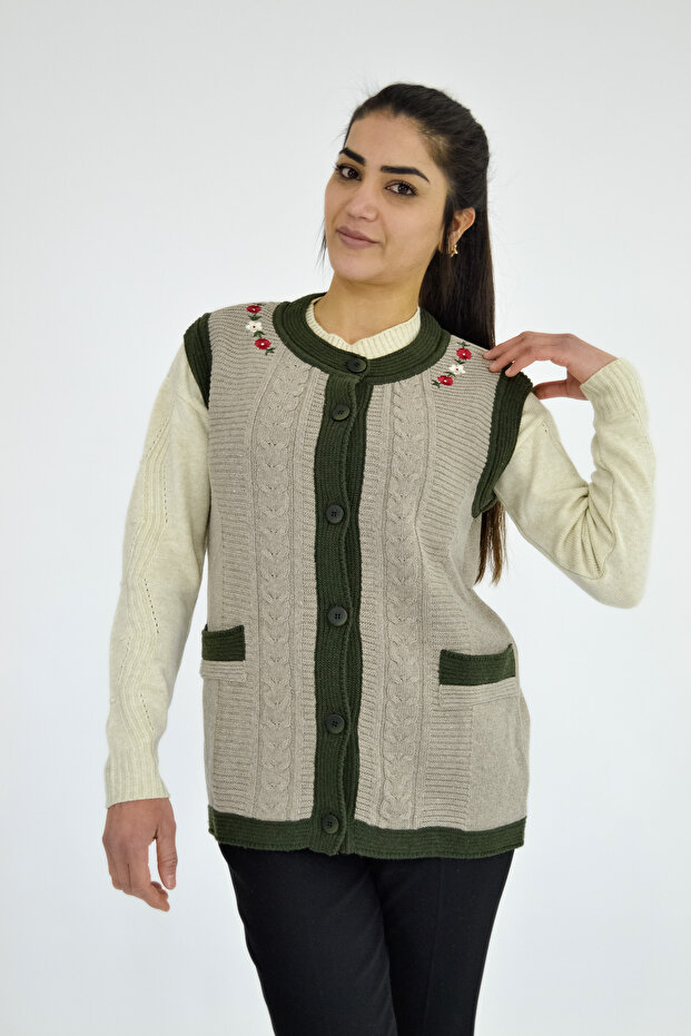 Çift Renk Triko Yelek - 1