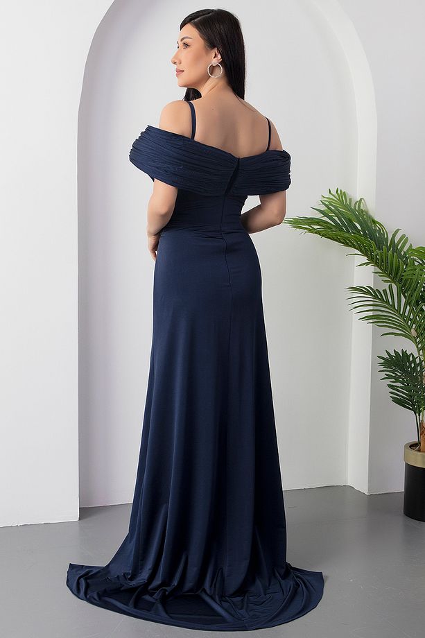 Göğüs Pliseli Yırtmaçlı Abiye Elbise ECR5474 - 7