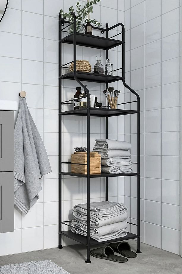 Çelik Banyo Raf Ünitesi Havlu Aksesuar Rafı 5 Raflı 40x156cm Siyah BD036 - 1