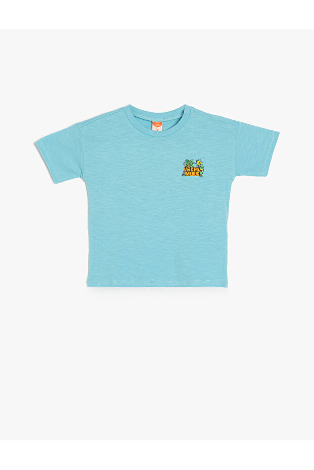 Print Detail Crew Neck Short Sleeve Cotton T-Shirt