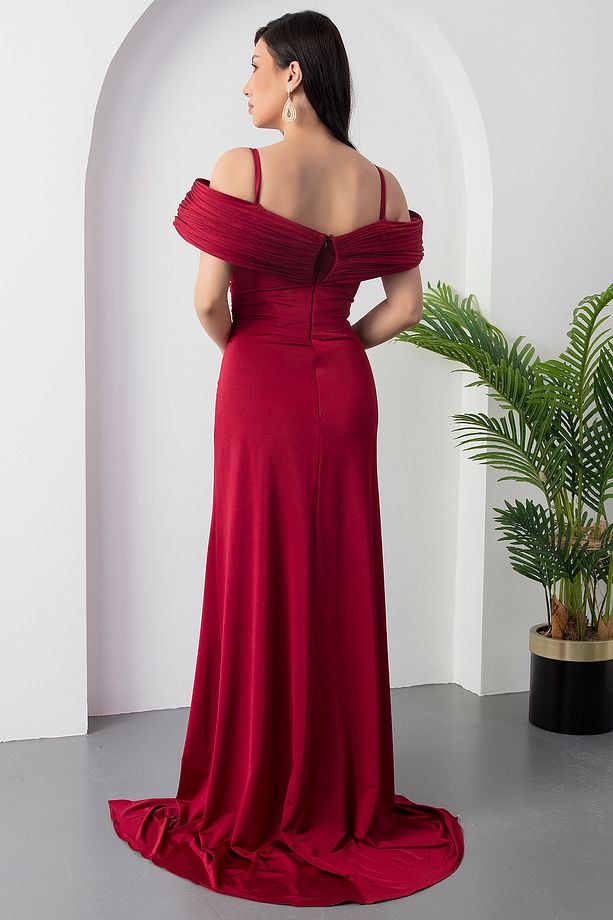 Göğüs Pliseli Yırtmaçlı Abiye Elbise ECR5474 - 7