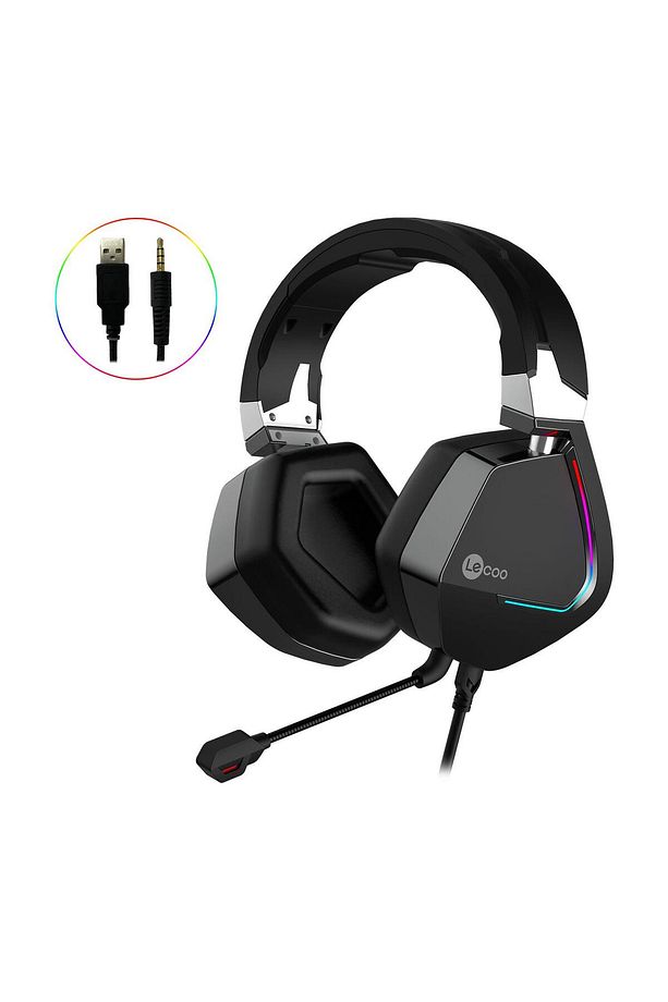 Ht402 Usb 3.5mm Jack Kablolu Rgb Çıkartılabilir Mikrofonlu Kulak Üstü Gaming Kulaklık Siyah - 1