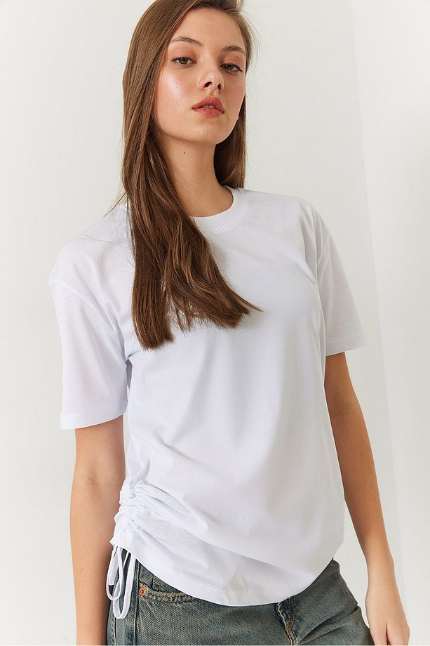 Kadın Yanları Büzgülü Basic Basic Tshirt 60602003 - 5