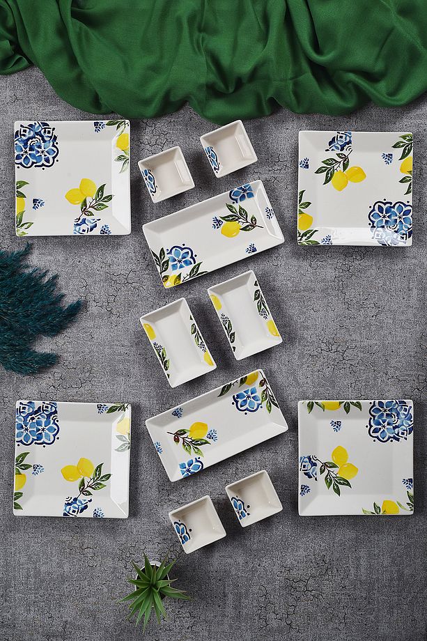 12 Parça 4 Kişilik Limon Kahvaltı Takımı Handmade Kahvaltılık Sunum Seti Servis Tabakları - 1