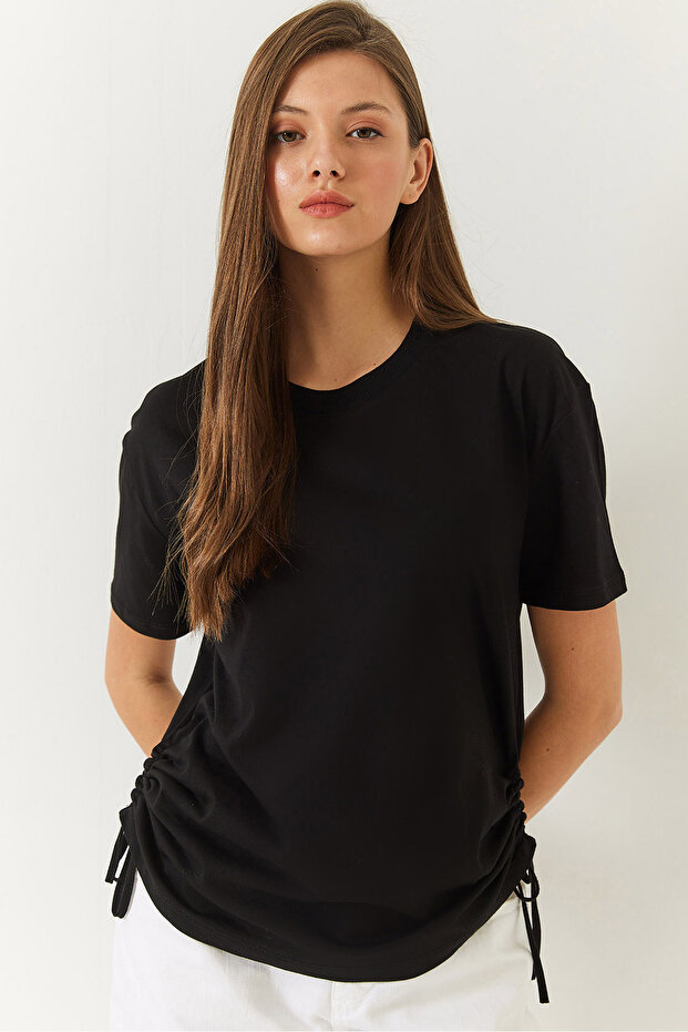 Kadın Yanları Büzgülü Basic Basic Tshirt 60602003 - 1