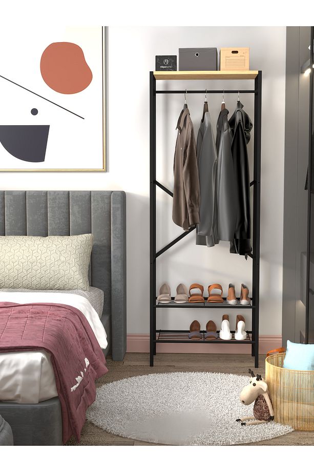 Ludlow 3 Raflı Metal Elbise Askılığı Ayakkabılık Portmanto LU15-SM - 2