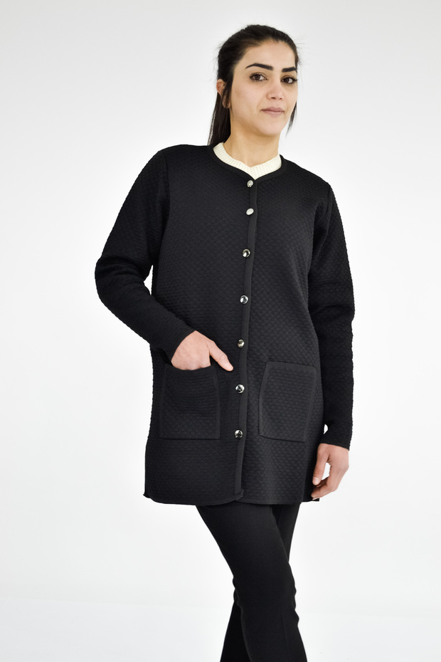 Self Patterned Crew Neck Jacket - 1