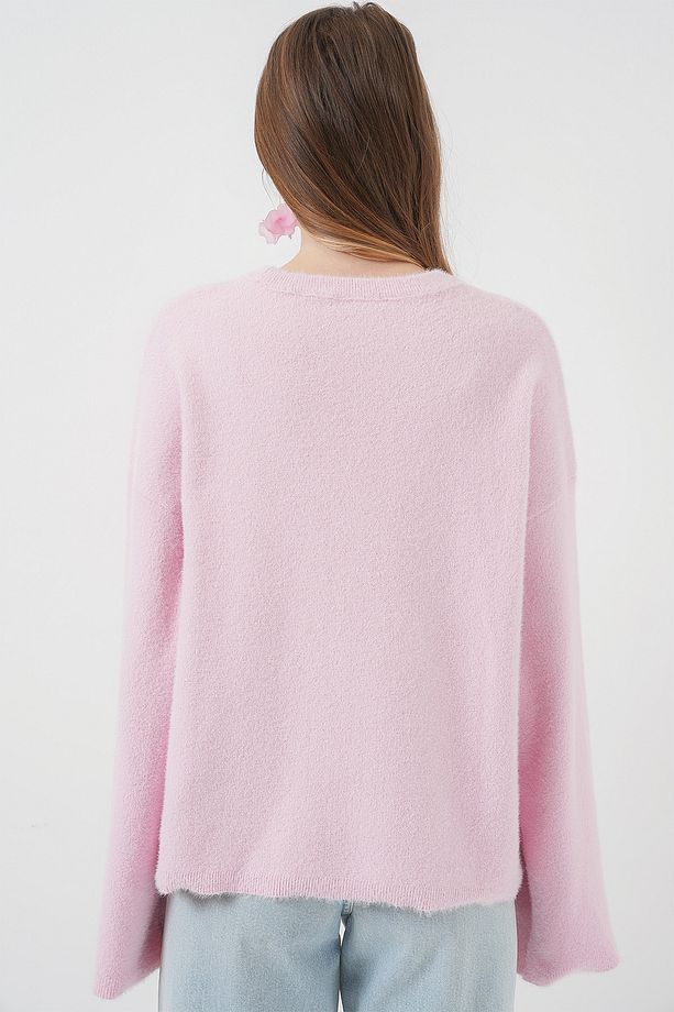 15915 Yumuşak Dokulu Triko Kazak - Pembe - 6