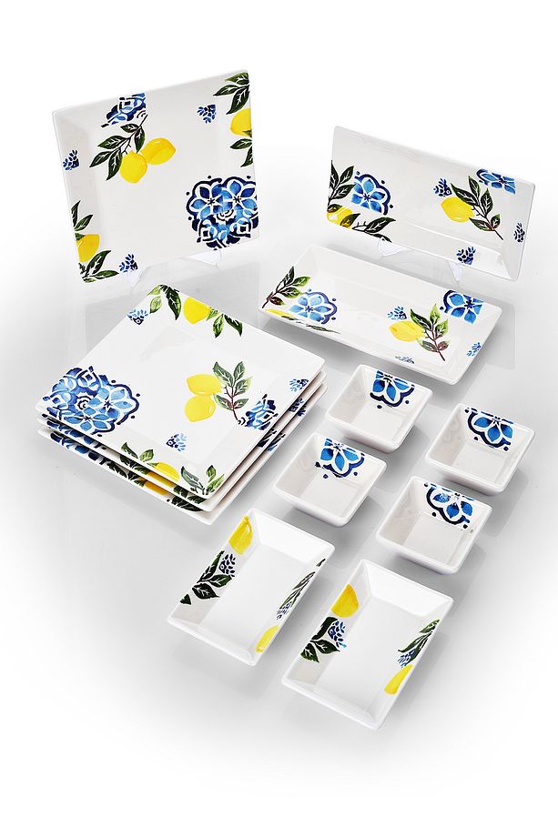 12 Parça 4 Kişilik Limon Kahvaltı Takımı Handmade Kahvaltılık Sunum Seti Servis Tabakları - 3
