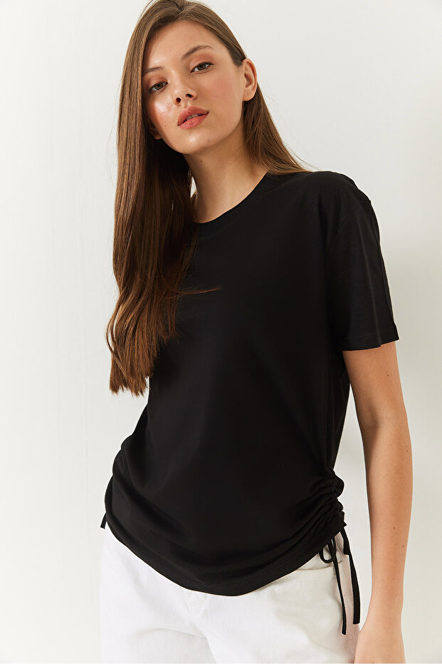 Kadın Yanları Büzgülü Basic Basic Tshirt 60602003 - 4