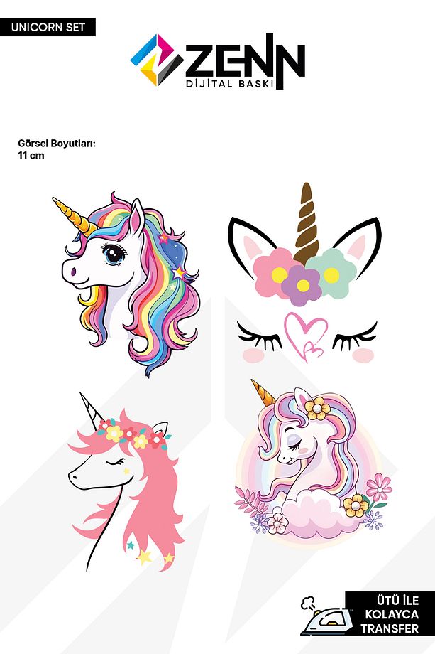 Unicorn Set Ütü İle Yapışan Dtf Baskı - 1